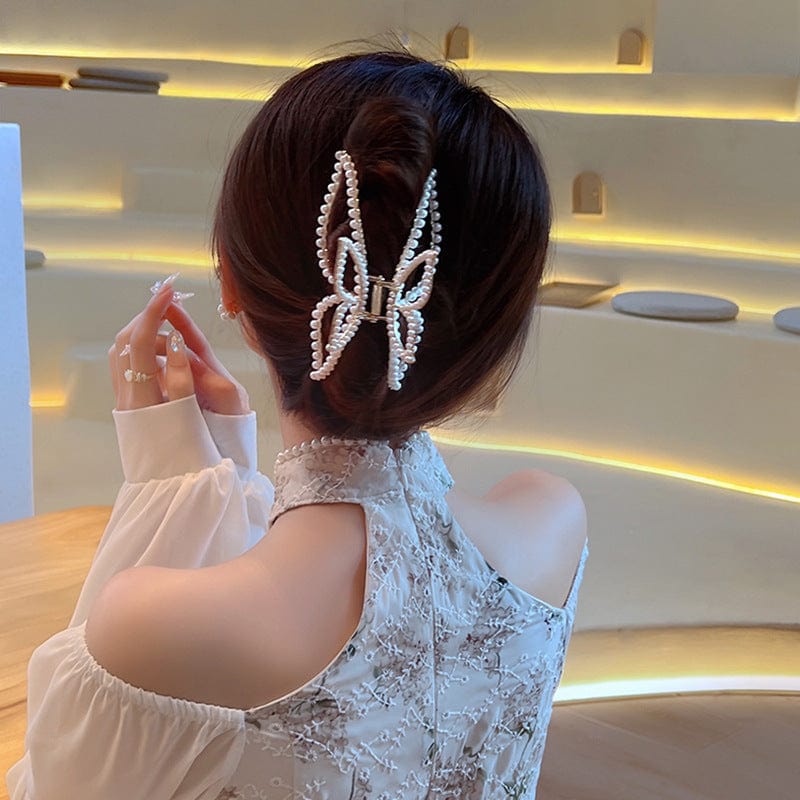 Chic Butterfly Pearl Chignon Claw Clip Hair Clip - ArtGalleryZen