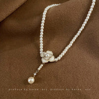 Thumbnail for Chic Camellia Pearl Chain Choker Necklace - ArtGalleryZen