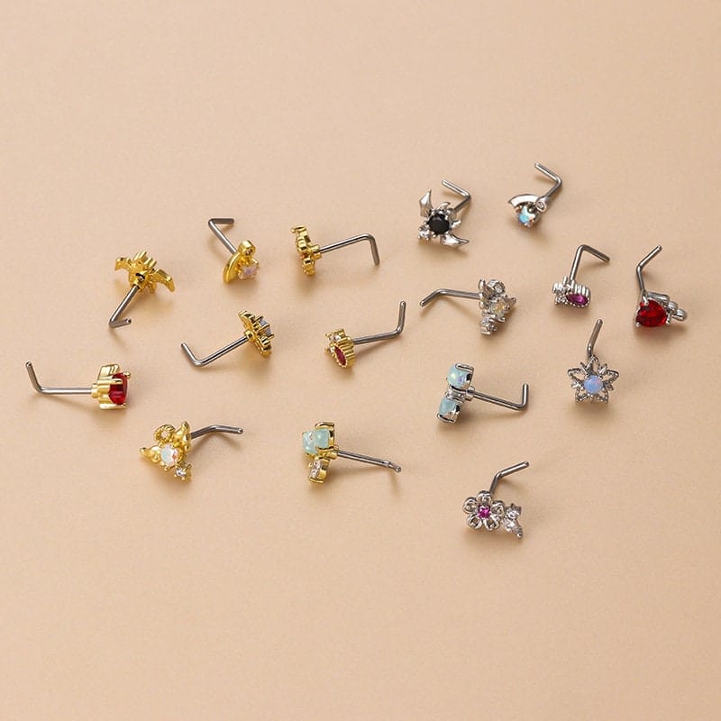 Chic Colorful CZ Inlaid Stainless Steel Angel Wings Heart Star Nose Piercing Nose Stud - ArtGalleryZen