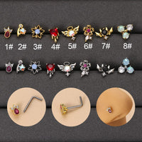 Thumbnail for Chic Colorful CZ Inlaid Stainless Steel Angel Wings Heart Star Nose Piercing Nose Stud - ArtGalleryZen