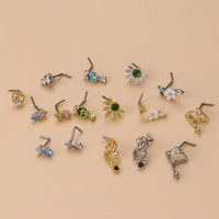 Thumbnail for Chic Colorful CZ Inlaid Stainless Steel Floral Moon Star Nose Piercing Nose Stud - ArtGalleryZen