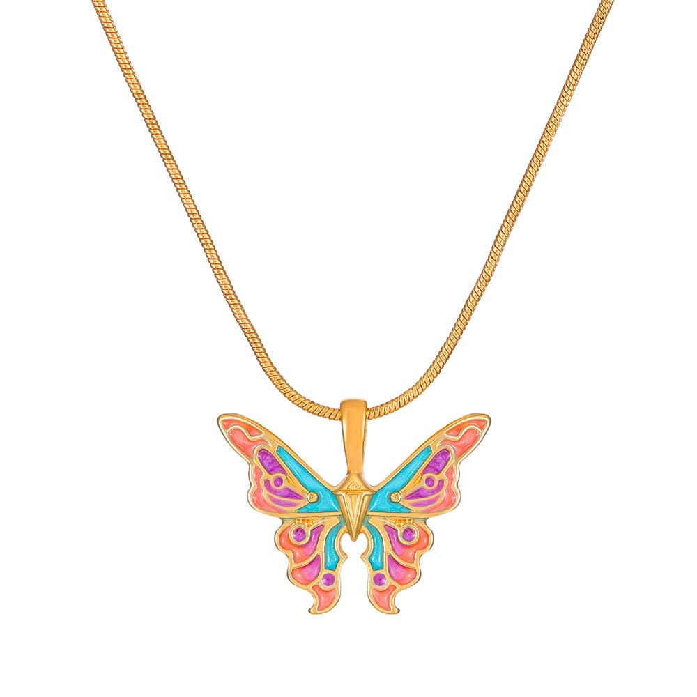 Chic Colorful Enamel Butterfly Necklace - ArtGalleryZen