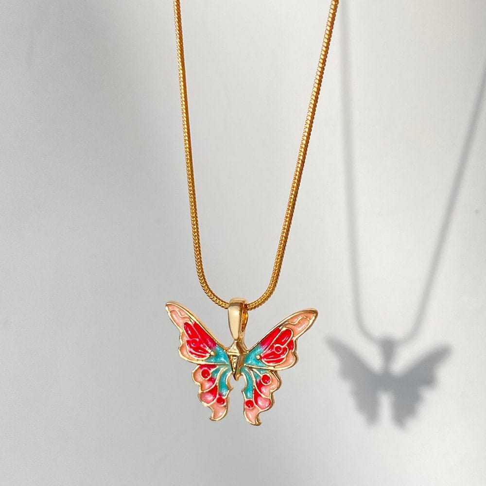 Chic Colorful Enamel Butterfly Necklace - ArtGalleryZen