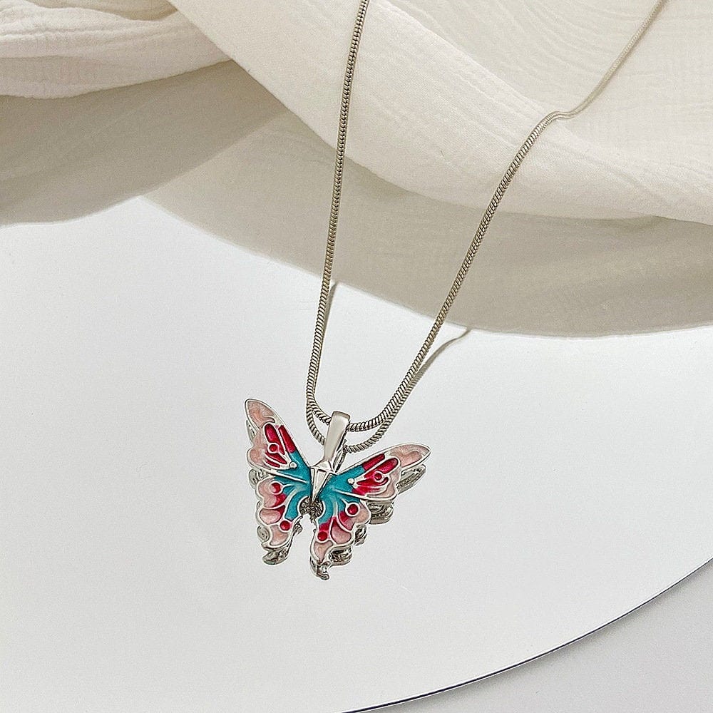 Chic Colorful Enamel Butterfly Necklace - ArtGalleryZen