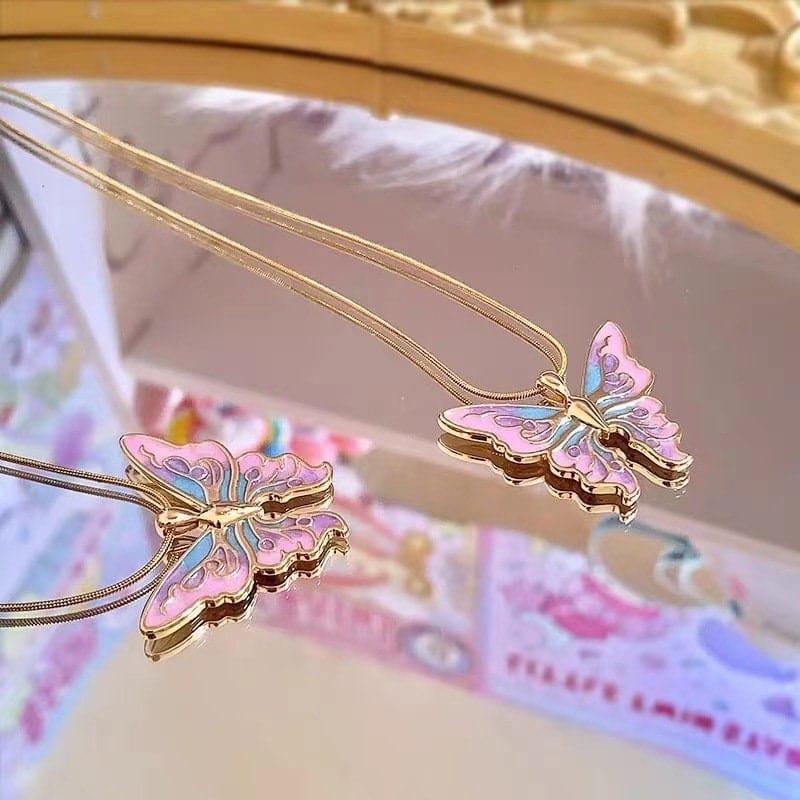 Chic Colorful Enamel Butterfly Necklace - ArtGalleryZen
