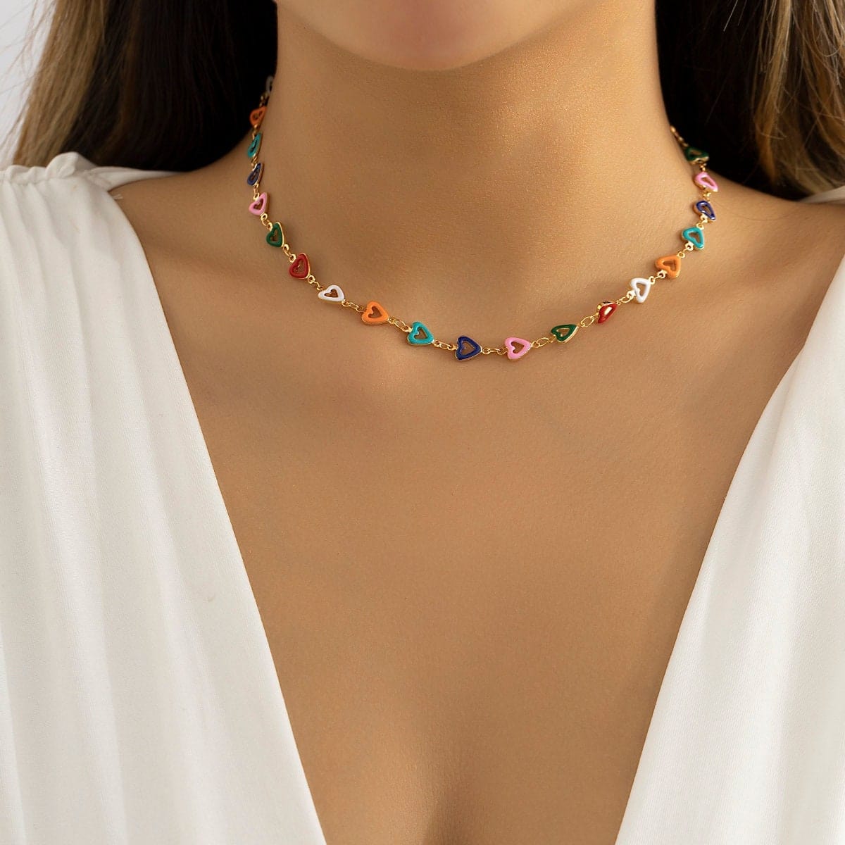 Chic Colorful Enamel Heart Charm Choker Necklace - ArtGalleryZen