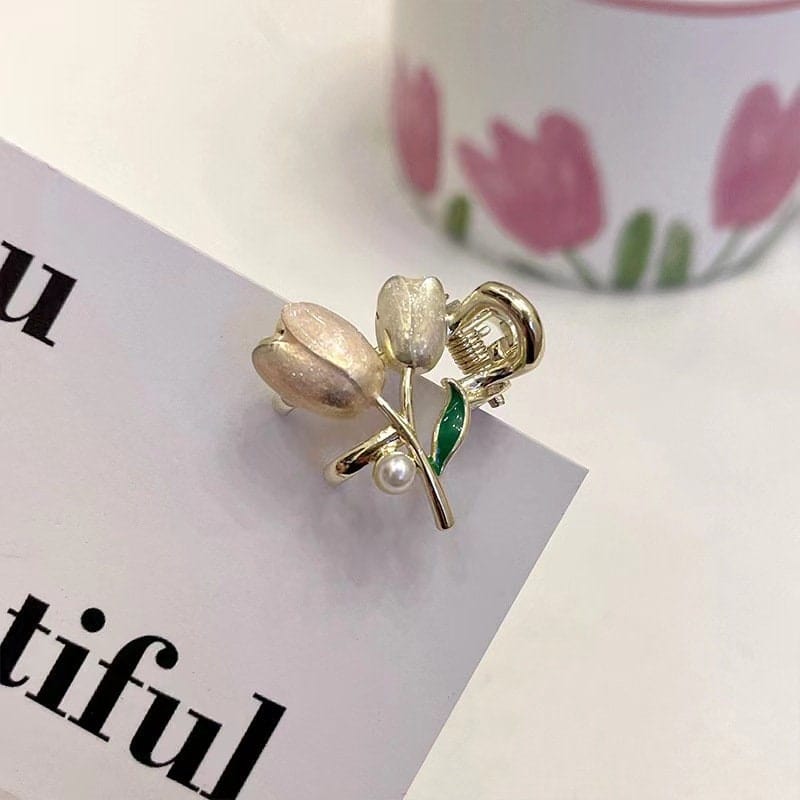 Chic Colorful Enamel Pearl Charm Tulip Hair Clip - ArtGalleryZen