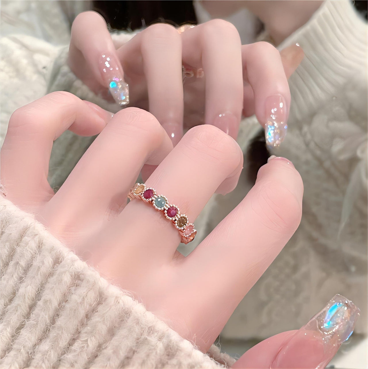 Chic Colorful Natural Tourmaline Ring - ArtGalleryZen