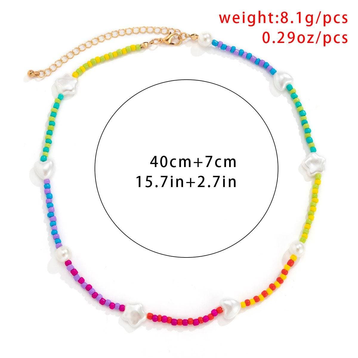 Chic Colorful Seed Bead Star Heart Pearl Charm Choker Necklace - ArtGalleryZen