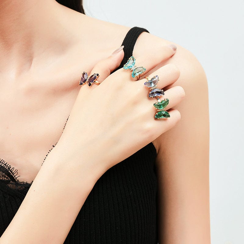 Chic Colorful Zirconia Butterfly Ring - ArtGalleryZen