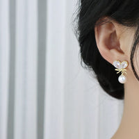 Thumbnail for Chic Crystal Bowknot Heart Dangle Pearl Earrings - ArtGalleryZen
