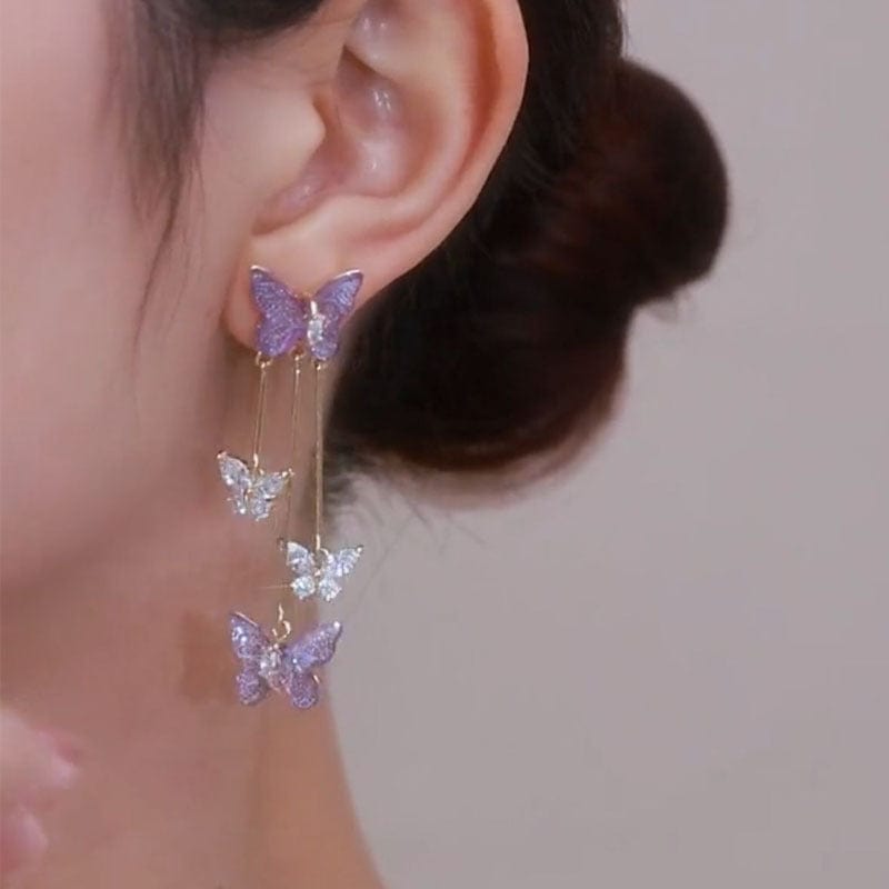 Chic Crystal Butterfly Dangle Earrings - ArtGalleryZen