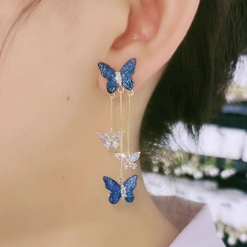 Chic Crystal Butterfly Dangle Earrings - ArtGalleryZen