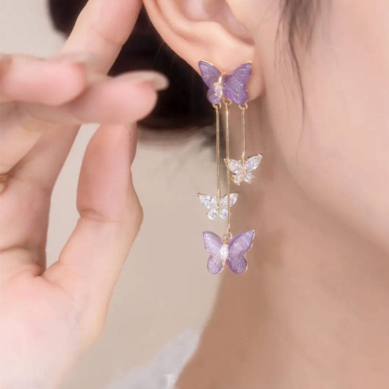 Chic Crystal Butterfly Dangle Earrings - ArtGalleryZen