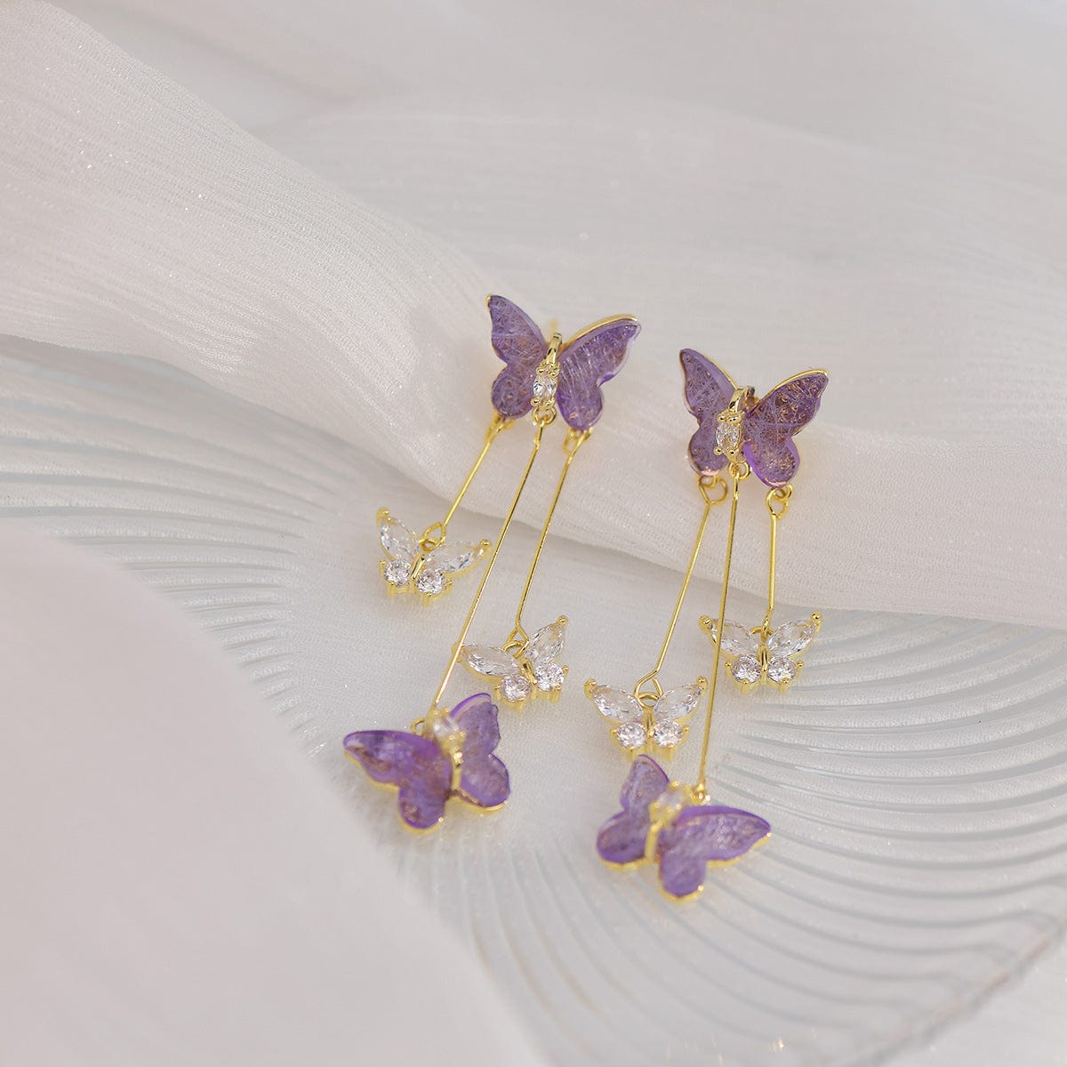 Chic Crystal Butterfly Dangle Earrings - ArtGalleryZen