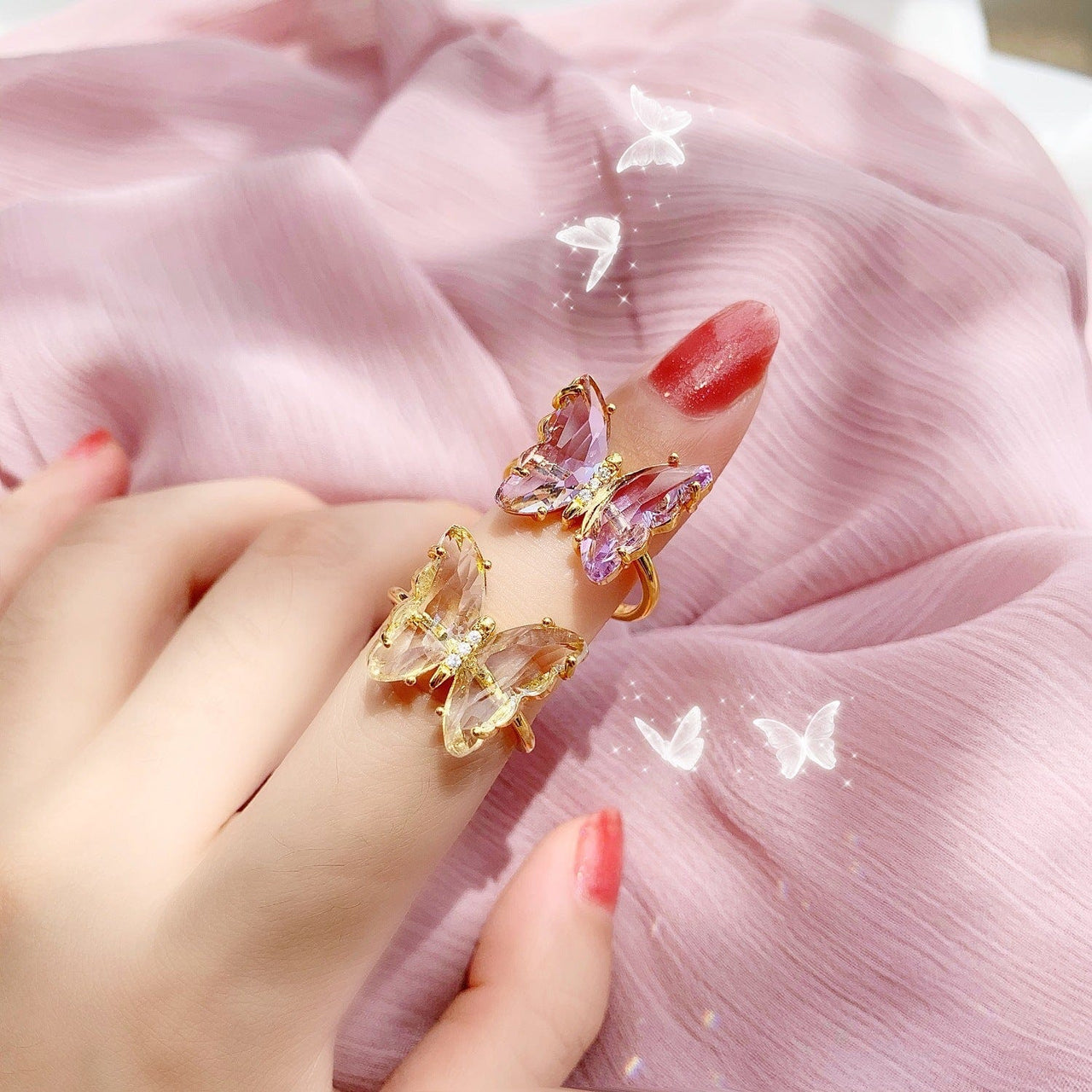 Chic Crystal Butterfly Ring - ArtGalleryZen