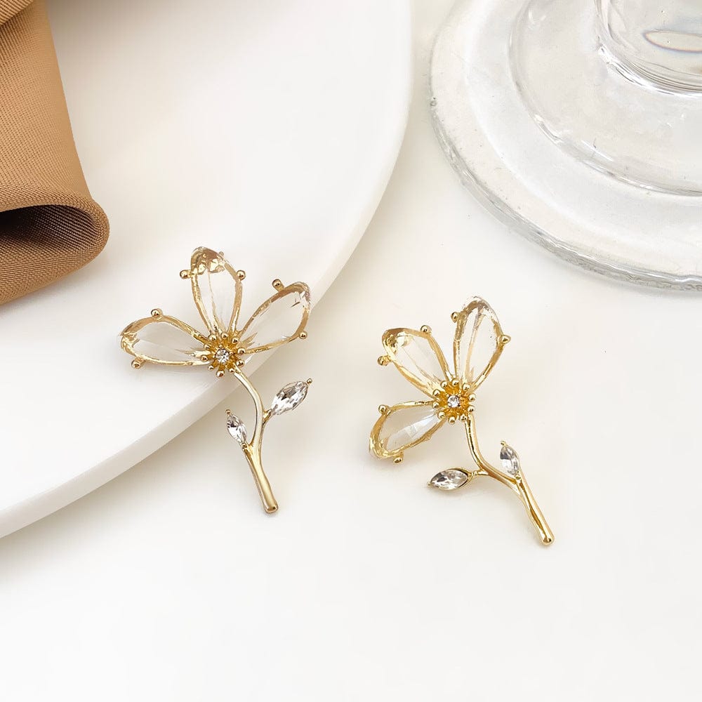 Chic Crystal Floral Dangle Earrings - ArtGalleryZen