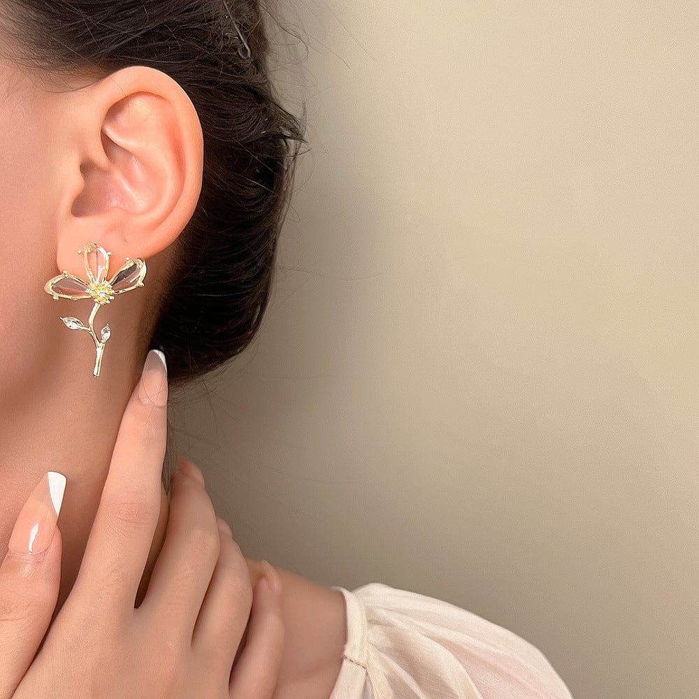 Chic Crystal Floral Dangle Earrings - ArtGalleryZen