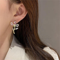 Thumbnail for Chic Crystal Floral Dangle Earrings - ArtGalleryZen