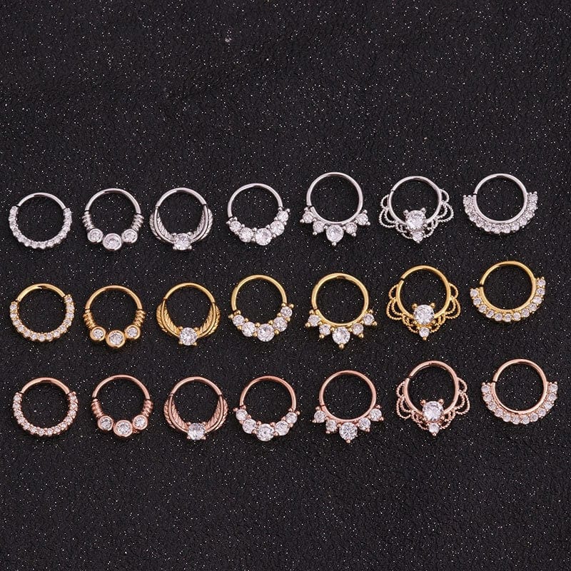 Chic CZ Inlaid 22 Gauge Nose Piercing Hoop Nose Ear Ring - ArtGalleryZen