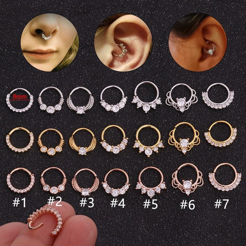 Chic CZ Inlaid 22 Gauge Nose Piercing Hoop Nose Ear Ring - ArtGalleryZen