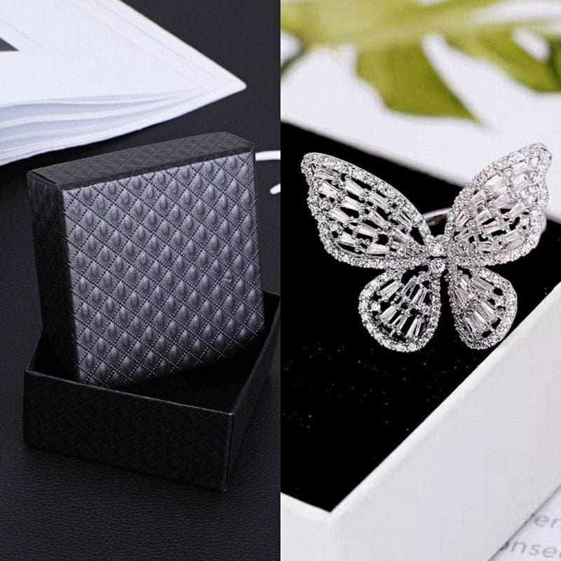 Chic CZ Inlaid Adjustable Butterfly Ring - ArtGalleryZen
