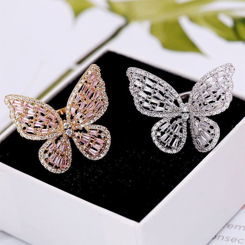 Chic CZ Inlaid Adjustable Butterfly Ring - ArtGalleryZen