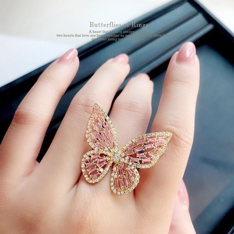 Chic CZ Inlaid Adjustable Butterfly Ring - ArtGalleryZen