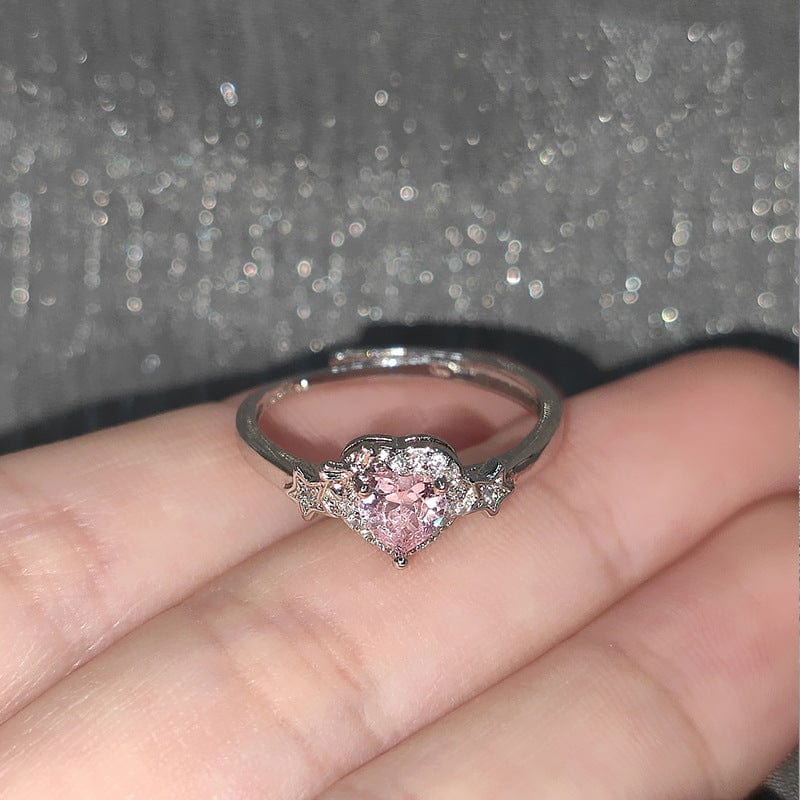 Chic CZ Inlaid Adjustable Crystal Star Heart Ring - ArtGalleryZen