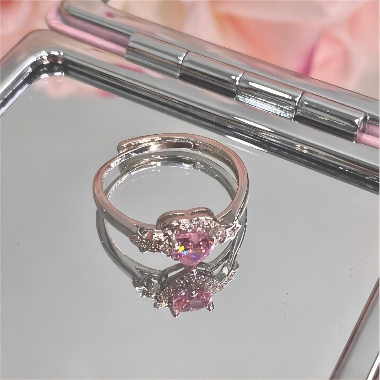 Chic CZ Inlaid Adjustable Crystal Star Heart Ring - ArtGalleryZen