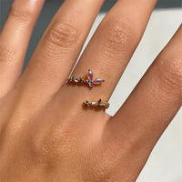 Thumbnail for Chic CZ Inlaid Adjustable Floral Butterfly Ring - ArtGalleryZen