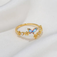 Thumbnail for Chic CZ Inlaid Adjustable Floral Butterfly Ring - ArtGalleryZen