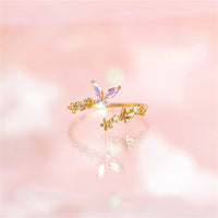 Thumbnail for Chic CZ Inlaid Adjustable Floral Butterfly Ring - ArtGalleryZen