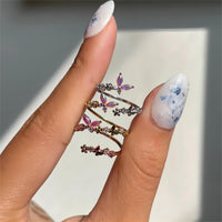 Thumbnail for Chic CZ Inlaid Adjustable Floral Butterfly Ring - ArtGalleryZen