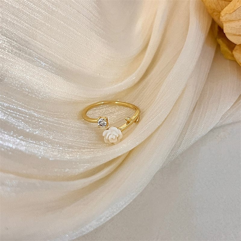 Chic CZ Inlaid Adjustable Flower Ring - ArtGalleryZen