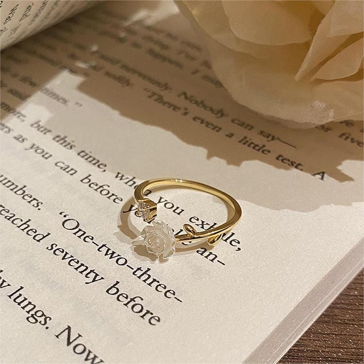 Chic CZ Inlaid Adjustable Flower Ring - ArtGalleryZen