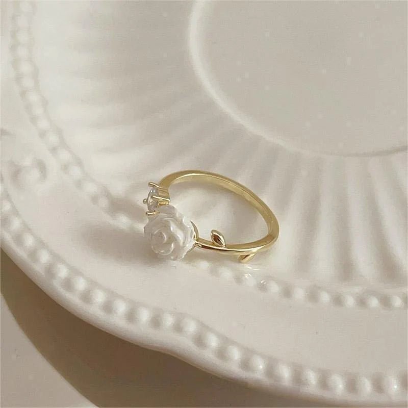 Chic CZ Inlaid Adjustable Flower Ring - ArtGalleryZen