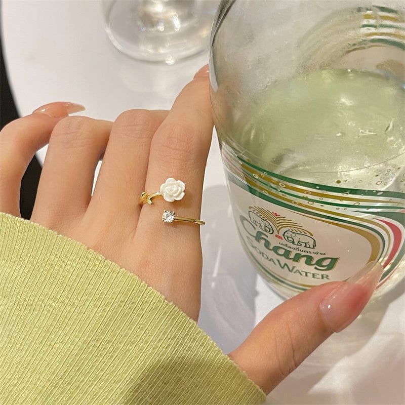 Chic CZ Inlaid Adjustable Flower Ring - ArtGalleryZen