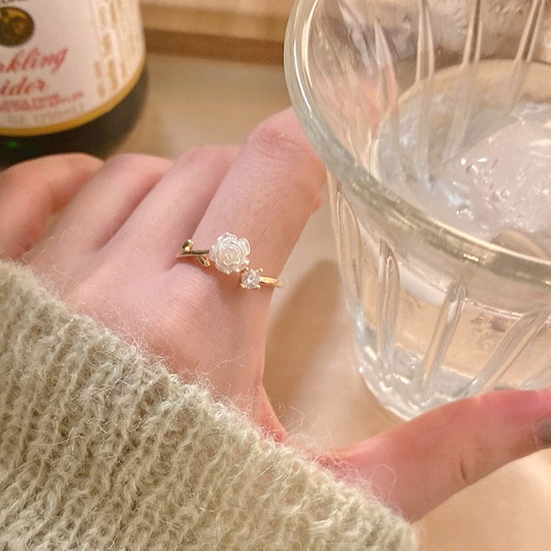 Chic CZ Inlaid Adjustable Flower Ring - ArtGalleryZen