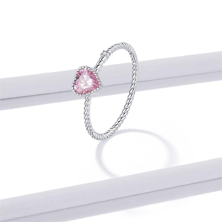 Chic CZ Inlaid Adjustable Pink Crystal Heart Ring - ArtGalleryZen