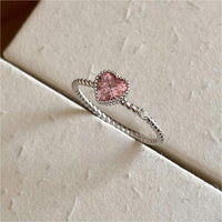 Thumbnail for Chic CZ Inlaid Adjustable Pink Crystal Heart Ring - ArtGalleryZen