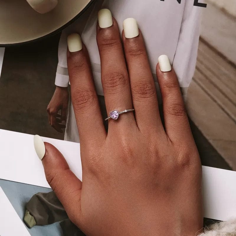 Chic CZ Inlaid Adjustable Pink Crystal Heart Ring - ArtGalleryZen