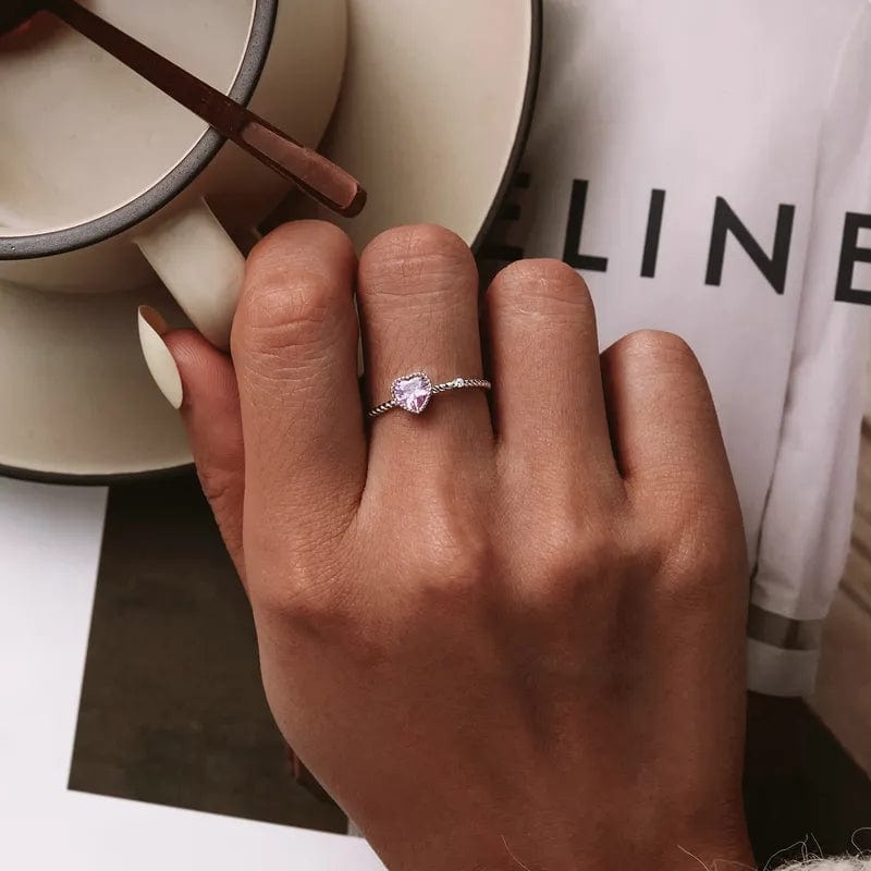 Chic CZ Inlaid Adjustable Pink Crystal Heart Ring - ArtGalleryZen