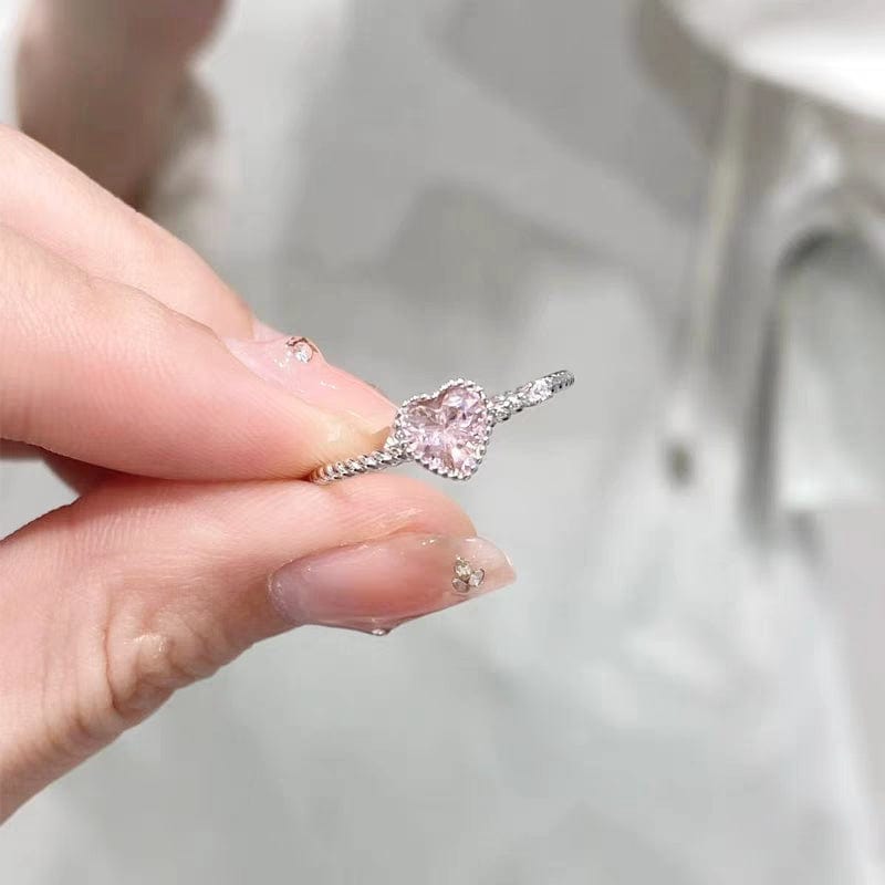 Chic CZ Inlaid Adjustable Pink Crystal Heart Ring – ArtGalleryZen