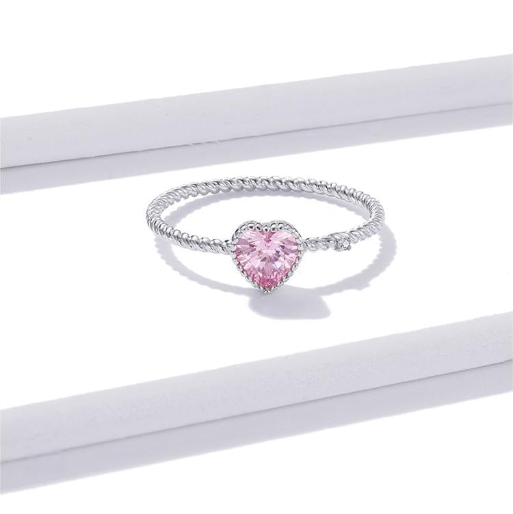 Chic CZ Inlaid Adjustable Pink Crystal Heart Ring - ArtGalleryZen