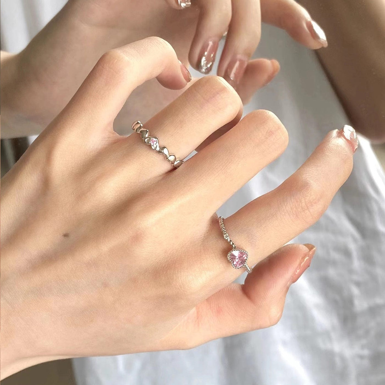 Chic CZ Inlaid Adjustable Pink Crystal Heart Ring – ArtGalleryZen