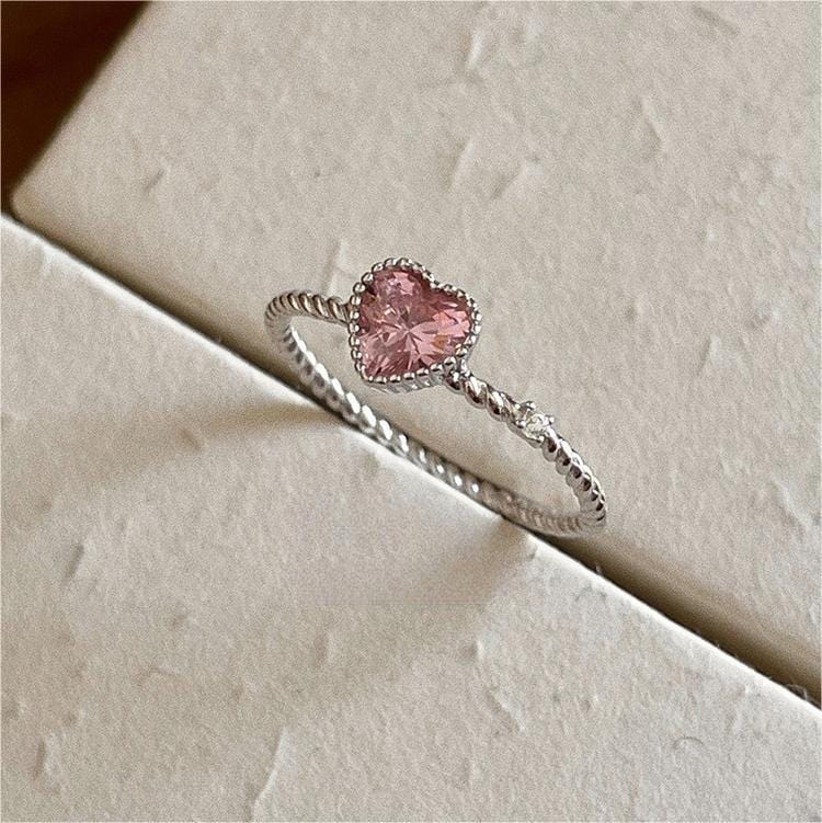 Chic CZ Inlaid Adjustable Pink Crystal Heart Ring - ArtGalleryZen