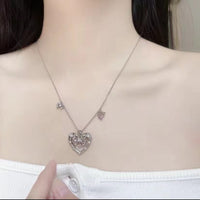 Thumbnail for Chic CZ Inlaid Bowknot Heart Pendant Necklace - ArtGalleryZen
