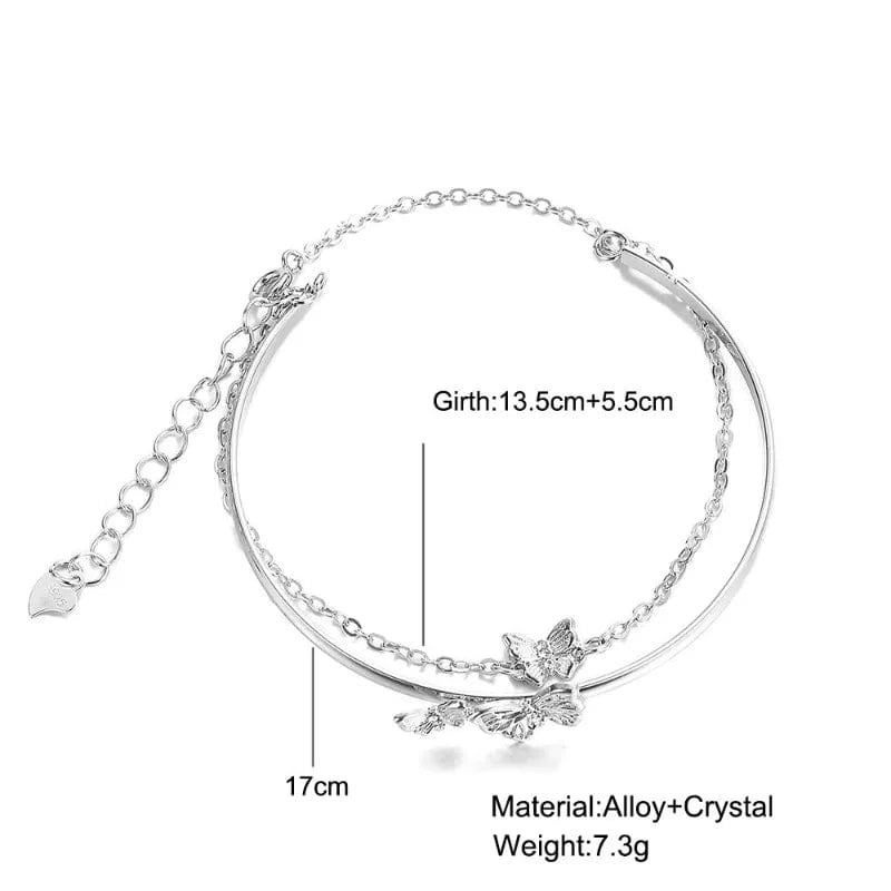 Chic CZ Inlaid Butterfly Charm Cable Chain Bangle Bracelet - ArtGalleryZen
