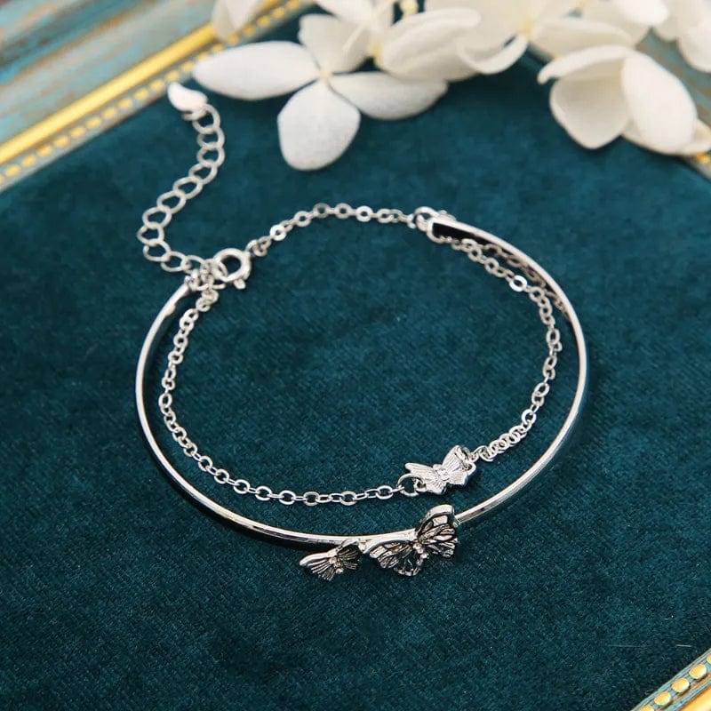 Chic CZ Inlaid Butterfly Charm Cable Chain Bangle Bracelet - ArtGalleryZen
